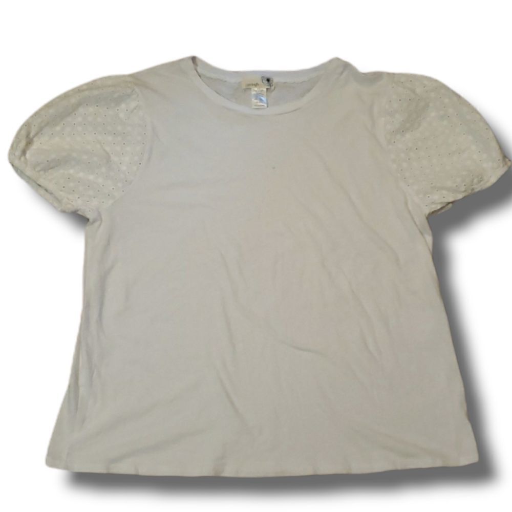 Everleigh‎ White Cotton Linen Eyelet Puff Sleeve Top BE17657 Womens 2XL